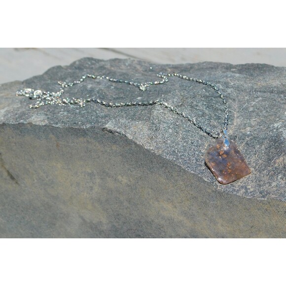 Gold Flecked Epoxy Resin Silver Mica Chip Pendant 18 in Sterling Silver Chain - Picture 4 of 10